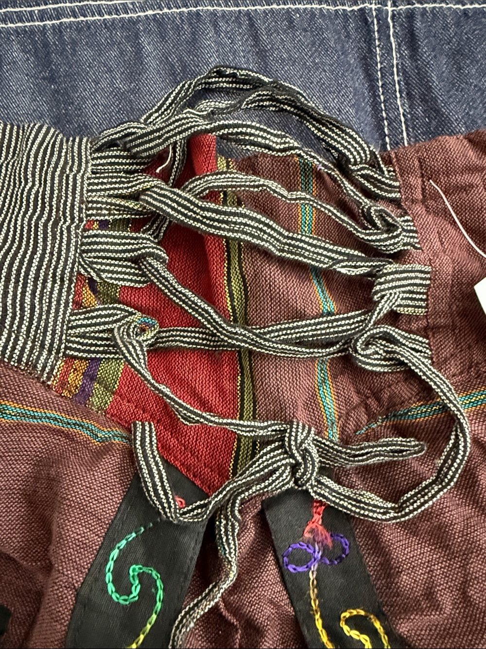 Bohemian Striped Wide-Leg Women’s Pants in Rust & Red - Picture 4 of 7